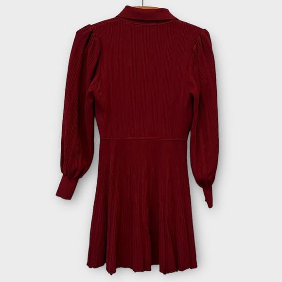 SANDRO Lison Short Knit Dress In Bordeaux Size 36 US/6 - Picture 5 of 14